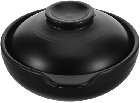 WATIIFUFU Cazuela de barro para arroz y guisos 600ML con tapa negra de arcilla clásica para cocina y restaurante que conserva sabor y mantiene temperatura