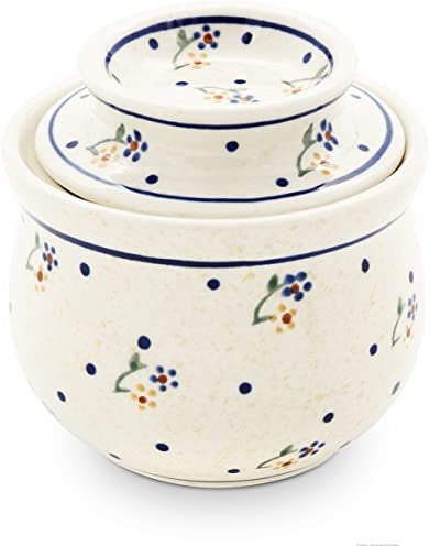 Bunzlauer Keramik Beurrier avec Refroidissement par Eau en céramique de Boleslawiec Conserve Le Beurre sans réfrigération Motif 111