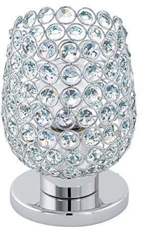 EGLO Tischlampe Bonares 1, 1 flammige Tischleuchte, Elegant, Nachttischlampe aus Stahl und Kristall, Wohnzimmerlampe in Chrom, Klar, Lampe mit Schalter, E27 Fassung