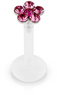 Tapsi´s Coolbodyart® Piercing Labret Lippenpiercing Bioflex Zirkonia 8mm Blume Pink