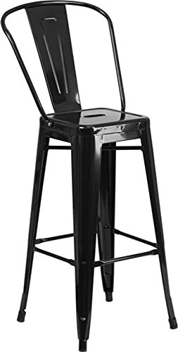 Flash Furniture Lily Barhocker, kommerzielle Qualität, 76 cm hoch, schwarzes Metall, für Innen- und Außenbereich, entfernbare Rückenlehne, 4 Stück