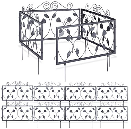 Clôture décorative de Jardin en métal, 12 Panneaux extérieurs avec Feuilles, Bordure de Jardin Vintage, 6,75 m, Noir