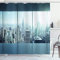 ABAKUHAUS New York Duschvorhang, Städtische Moderne Stadt, Stoffliches Gewebe Badezimmerdekorationsset mit Haken, 175 x 200 cm, Himmelblau