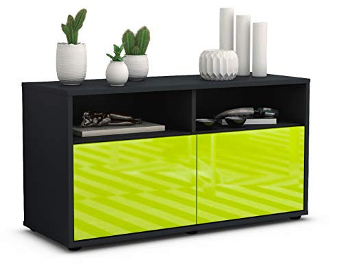 Stil.Zeit TV Schrank Lowboard Alegra, Korpus anthrazit matt, Front Hochglanz Design Limettengrün (92x49x35cm), Push to Open Technik
