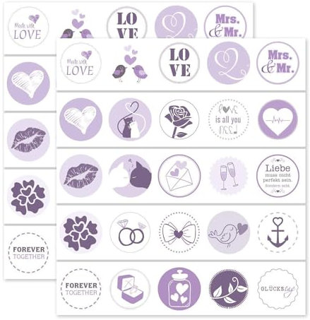 50 Aufkleber Liebe in Lila I Hochzeit Valentinstag I Gast-Geschenke Fotoalbum Gästebuch I dv360