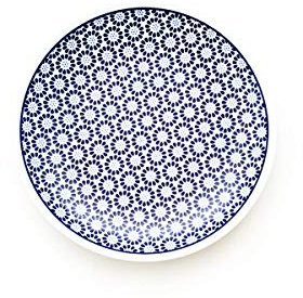 KIHARA - Japanischer Teller Tori Ohzwara, Kogiku, aus Porzellan. Weiß und blau mit traditionellem japanischen Motiv, Komon-Serie