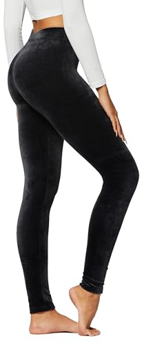 Conceited Velvet Leggings for Women - Soft Warm Velour Pants - Black - Large