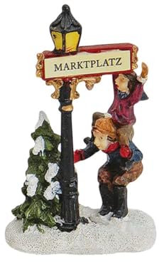 meindekoartikel Weihnachtliche Miniatur-Figuren Winterwelt-Szene aus Poly – Laterne Marktplatz mit Kindern Höhe 9 cm