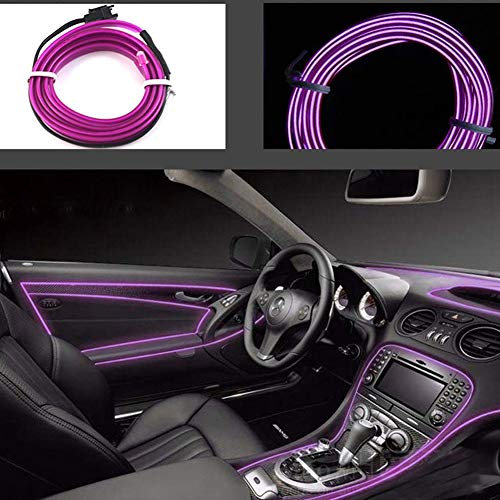 Kmruazre Corda Luci El Wire 12V Atmosfera Neon Incandescente Luce Stroboscopica Luci Al Neon Elettroluminescenti Incandescente Per Sicurezza Di Guida In Auto (5m/16ft, Viola)