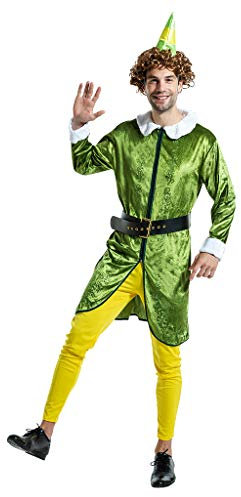 EraSpooky Elfe Kostüm mit Perücke Hut Faschingskostüme Cosplay Halloween Party Karneval Fastnacht Kleid für Erwachsene Herren Damen