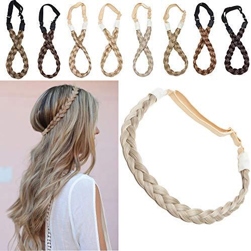 SEGO Extensions Haarband geflochtene Braids Haar Haarverlängerung verstellbare Stirnband elastische Stretch Haarteil Beauty-Accessoire für Frauen Sandy Blonde & Blond Bleichen S-1.5cm(0.6) -27g