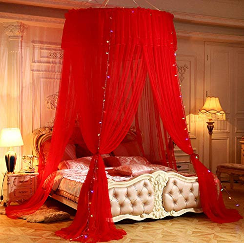 Moskitonetz bett baldachin ,mit LED Schlaflampe,Prinzessin Moskitonetz aus Spitze,baldachin baby ,Geeignet für Einzel- und Doppelbetten ,Rot