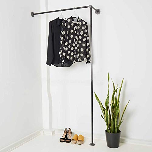 VARIOUS Kleiderstange für die Ecke - div. Größen, z.B. 80 x 180 cm - Industrial Design Eck-Garderobe für Jacken - nach links o. rechts - schwarz, Metall