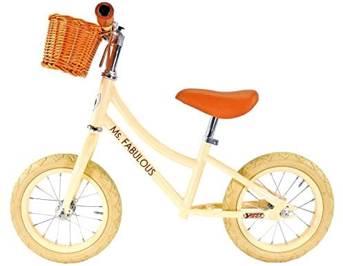 BEST SPORTING Laufrad ab 1 Jahr I Retro Laufrad 12 Zoll I Mädchen Laufrad mit Körbchen und Klingel I Creme - weiß I hochwertiges Kinderlaufrad mit Luftreifen I Vintage Laufrad Ms. Fabulous