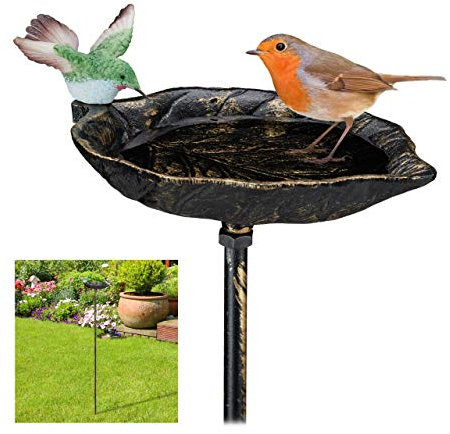 relaxdays Abreuvoir pour Oiseaux en Fonte, avec pic de Terre,Décoration pour Jardin, Mangeoires, 1 m de Hauteur, Bronze