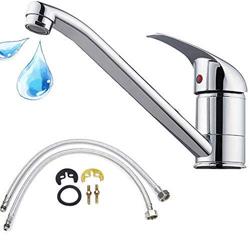 Robinet d'évier de salle de bain avec long bec pivotant, poignée à levier unique, mitigeur de lavabo à un trou, robinet d'évier de cuisine chromé avec raccords standard britanniques, robinet chaud et