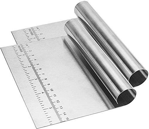 Graplan 2 Pieces Dough Scraper, Stainless Steel Dough Cutter with Handle and Measuring Scale, Bench Scraper for Baking Cake Dough, Ideal for Professionals and Beginners