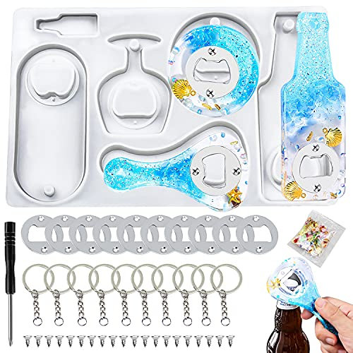 GIAK Décapsuleur Moule Kit Décapsuleur en Silicone Moules Décapsuleurs en résine avec vis 10 Ouvre Bière en Accessoires pour Outil Bouteille Ouverte Bricolage Porte-clés Décoration Artisanat