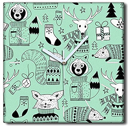 Coloray Uhr auf Leinwand - Weiße Hände - Dekoration 30x30cm Lautlos Nicht Tickend Wohnzimmer Schlafzimmer Wandgemälde Moderne Kunst Wandkunst - Skandinavien Zoo Tier.