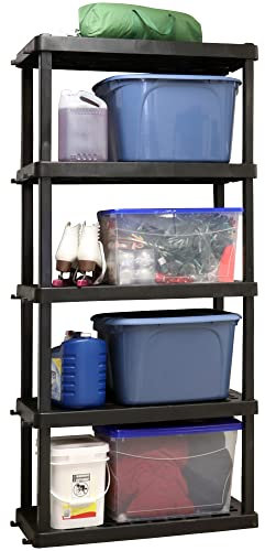 Oskar Lagerregale – 5 Etagen, robustes industrielles Display, hergestellt in Kanada, Garagen-Organizer, Schlafzimmer, Küchenschrank, stapelbares Kunststoffregal, schwarz, 340 kg Kapazität