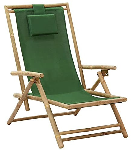 Susany Verstellbarer Relaxstuhl klappbaren Relaxsessel Klappstuhl Rückenlehnenstuhl Gartenstuhls in 4 Positionen verstellen Liegestuhl Strandstuhl Gartenliege Gartenmöbel Grün Bambus und Stoff