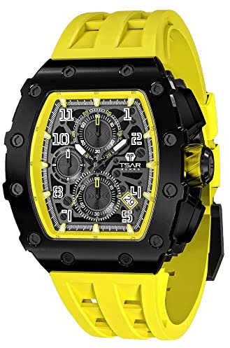 Uhren Herren TSAR BOMBA Herrenuhr Tonneau Luxus Armbanduhr 50M wasserdicht Saphirglas Japanisches Quarzwerk Silikonarmband Chronograph A Level Leuchtend Business Sports Fashion Casual Uhren
