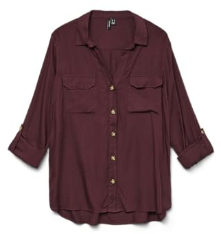 VERO MODA Damen Vmbumpy L/S Shirt New WVN Ga Noos Langarmbluse, Winetasting,L