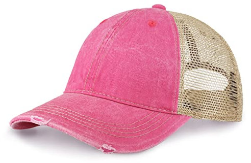 CHOK.LIDS Chapeau Premium Délavé Trucker Non Structuré Vintage Casquette Ajustable pour L'extérieur Teintée Pigment (Rose Vif)