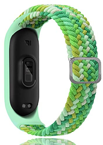 Keecuty Nylon Armband für Mi Band 6/5 / 4/3 Armband Elastisches Stoff Geflochten Weichem Nylon Sport Armbänder Elastizität Atmungsaktive Erweiterbar Uhrenarmband für Mi Band 6/5/4/3-Buntes Grün