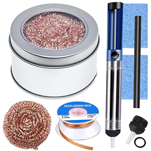 Youmile Soldering Tip Cleaner Kit Soldering Iron Tip Cleaner for Solder Tip Cleaning with Brass Ball Wire, Desoldering Wick, Spare Nozzle, Heat Resistance Hose, 2PCS Sponge