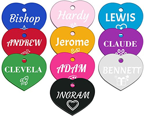 Uiopa 2 Stücke Hundemarke mit Gravur, Personalisiert Haustier ID Tag, Hundemarke Personalisierte aus Aluminiumlegierung für Hundehalsband und Katzenhalsband, Enthalten Schlüsselring (Herz)