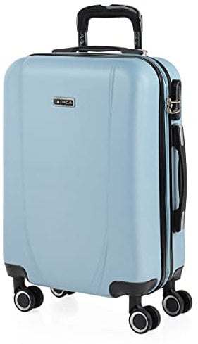 ITACA - Valise Cabine 55x40x20 Rigide Légère à Roulette 4 Roues Pivotantes avec Cadenas à Combinaison Extensible. Bagage Cabine Idéal pour Voyager en Avion Petite Valise Compacte Compatibl, Bleu clair