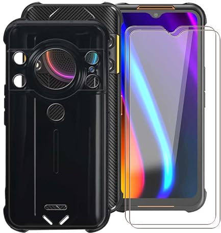 HGJTF Hülle für AGM H5 (6.52) + 2 Stück Schutzfolie, Gehärtetem Glasfolie + Schwarz Weiche Silikon Handyhülle TPU Bumper Kratzfest Cover Schutzhülle Tasche für AGM H5 - Black