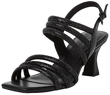 MARCO TOZZI Damen Sandalen mit Absatz Glitzer Festlich, Schwarz (Black Comb), 39 EU