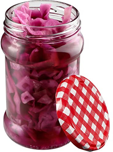 KADAX 10st Einmachgläser 315 ml mit fi66 mm Schraubdeckel für Honig, Dessert, Marmeladen | Luftdichte Gläschen, Einmachglas, Rundgläser, Konfitürengläser, Honiggläser (10 Stück, Rot kariert)