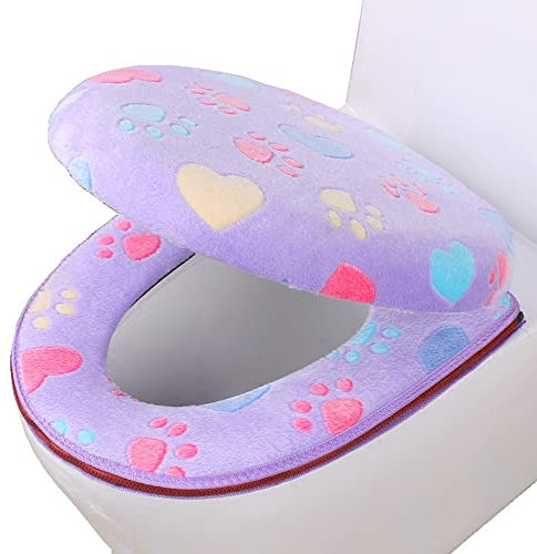 Toilet Seat Cover Set Soft Coral Fleece Washable Toilet Seat Lid Cover Pad Toilet Mat Cushion Toilet Seat Cover Pads Cushion (purple)