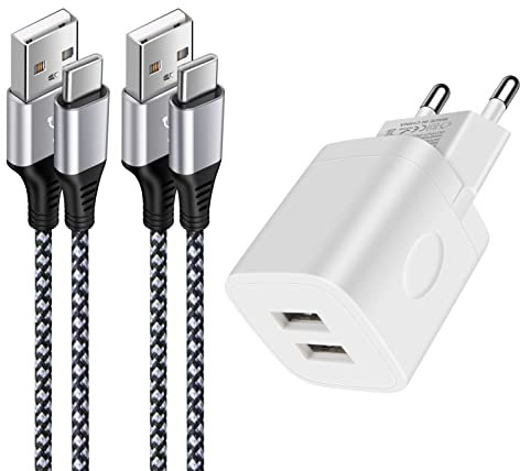 Ladekabel USB C mit Stecker für Samsung Galaxy Z Flip6/Z Flip5/Z Flip4/Z Flip3/A16 5G/A15/A56/A55/A54/A36/A35/S25/S24/S23/S22/S21, 2-Port USB Ladegerät Netzteil Ladestecker für iPhone, Huawei, Google