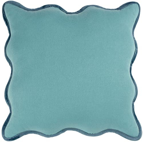 furn. Heya Home Wiggle Reversible Cushion – Fun Contrasting Velvet Piped Trim Polyester Filled (Mineral/Blue – 45 x 45cm)