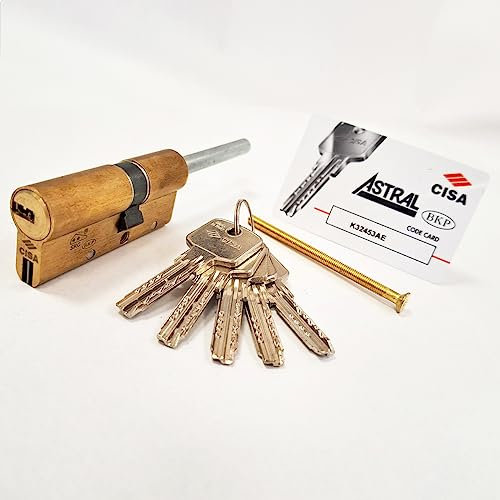 CISA 10A3S71200000C5, Cilindro Europeo Astral S, Ottone Smerigliato, 45/30 mm; Predisposto per Montaggio Pomolo, Gambo Accorciabile