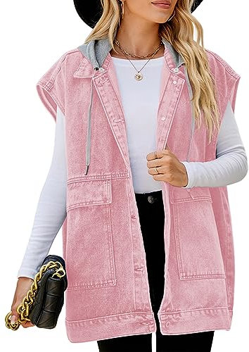 seiveini Gilet en Jean Femme Veste en Jeans sans Manches avec Poches et Boutons Veste en Denim sans Manches Ample Classique Boyfriend Jean Veste Jeans Jacket Outwear B Rose XL