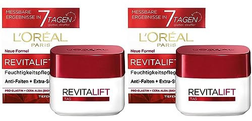L'Oréal Paris Tagespflege, Revitalift, Anti-Aging Gesichtspflege, Anti-Falten und Extra-Straffheit, Pro-Elastin und Bienenwachs, 50 ml (Packung mit 2)