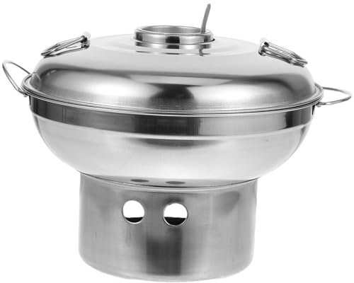 Yardwe Wiederverwendbarer Wok-herd Kochtopf Nudeltopf Aus Edelstahl Ramen-kocher Kochherd Aus Metall Eingedickter Alkoholtopf Heizung Pfanne Seitlicher Herd Rostfreier Stahl Verdicken