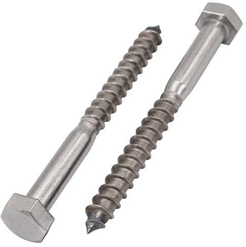 SKIR'CO (4 pièces) Vis à bois à tête hexagonale en acier inoxydable M8 x 80 mm, vis d'entraîneur DIN 571, vis hexagonale, tire-fond