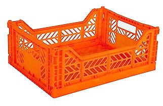 Ay-Kasa Klappkiste, stabile Faltkiste aus Kunststoff, stapelbar, Neon Orange, Midi (40x30x14cm)
