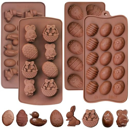 Moule Silicone, 4 pièces Moule Chocolat Paques en Silicone, Oeuf de Lapin de Pâques, Moule Oeuf de Paques, Moule Paques, Moule en Silicone, Moule Silicone Chocolat pour Chocolats,Bonbons,Glaçons,DIY