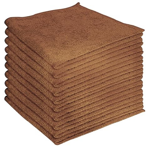The Rag Factory - CTRL+Z Mikrofaser-Reinigungstuch, hochsaugfähiges Allzweck-Mikrofaserhandtuch, Mikrofasertuch für streifenfreie und nicht scheuernde Reinigung – 10er-Pack (Braun, 40,6 x 40,6 cm)