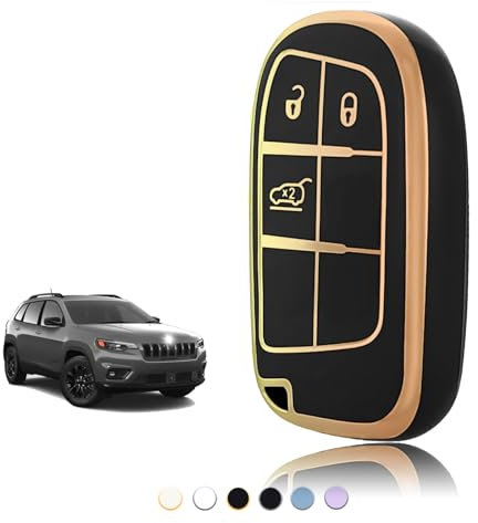 TOOMUME Schlüsselhülle, Autoschlüssel Hülle Passt für Jeep Cherokee Renegade Compass Wrangler Dodge Challenger Charger Ram 1500 Chrysler 300C FIAT, Schlüsselcover Schutz Schlüssel Gehäuse - Smart Key
