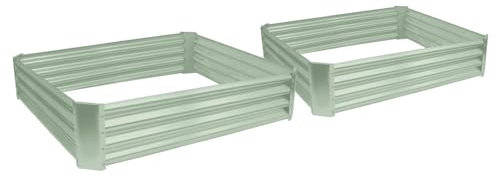 Harbour Housewares Raised Garden Bed - Green - 120 x 120cm - Square - Pack of 2 - Bottomless Galvanised Steel Planter Box for Growing Outdoor Plants, Vegetables, Flowers and Herbs