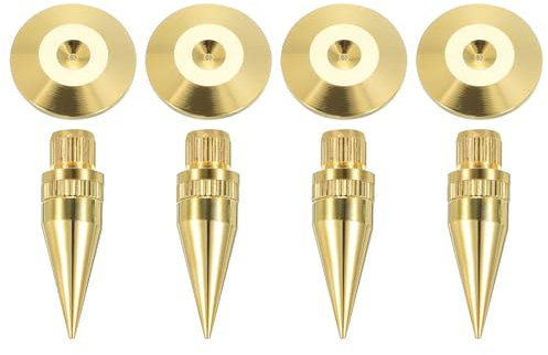 sourcing map 4pcs Gold Speaker Spike Kit Shockproof Adjustable Copper Speaker Spike Isolation with Speaker Spikes Pads Mat for Subwoofer CD DVD Audio Amplifier Recorder