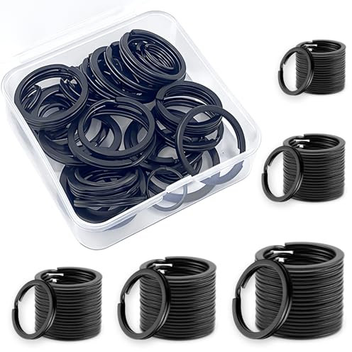 qingmeng Lot de 50 anneaux porte-clés noirs - 35 mm/30 mm/25 mm/20 mm/15 mm - Pour le bricolage et le bricolage